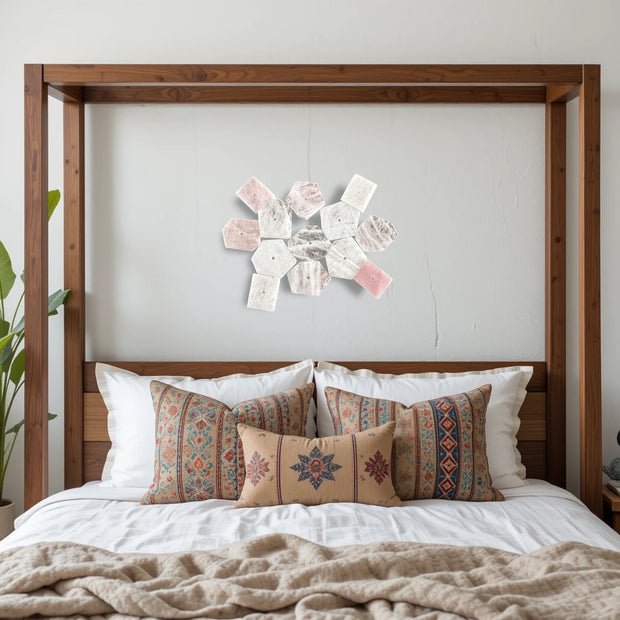 Harmony Shapes – Rose &amp; White Quartz Slab Wall Art Set – 13 Pieces