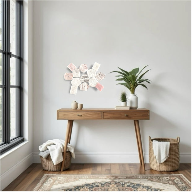 Harmony Shapes – Rose &amp; White Quartz Slab Wall Art Set – 13 Pieces