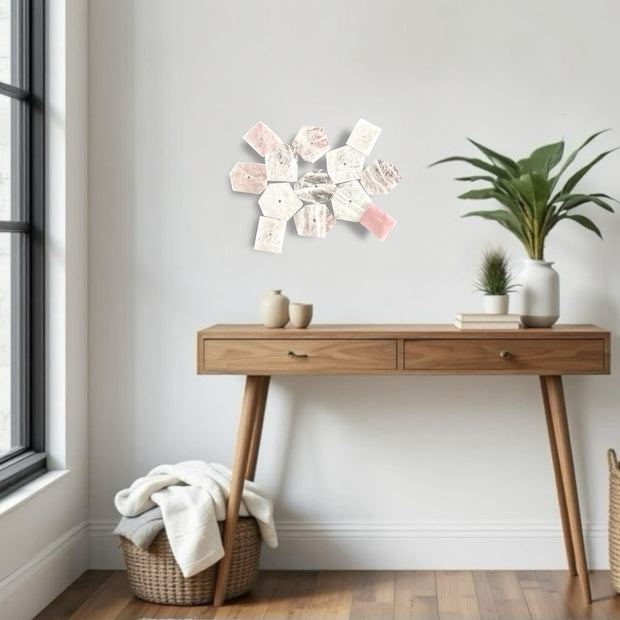 Harmony Shapes – Rose &amp; White Quartz Slab Wall Art Set – 13 Pieces