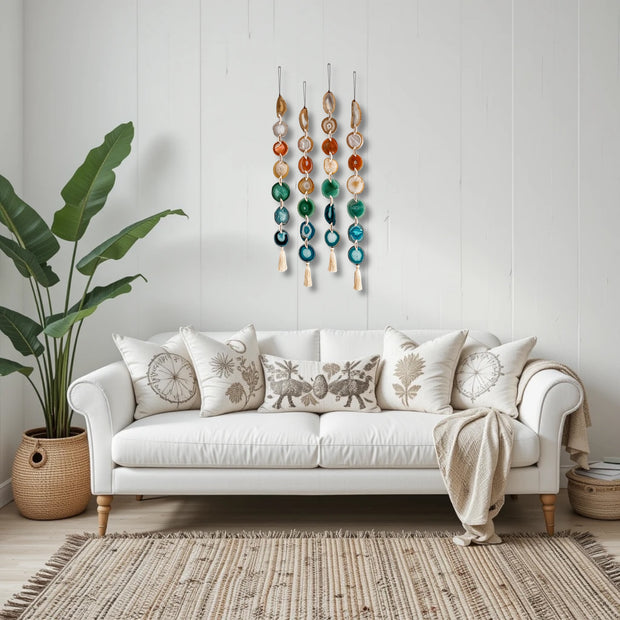 Rosie Natural, Amber, Green & Teal Agate Wall Hanging – Handcrafted Boho Garland (Multiple Sizes)