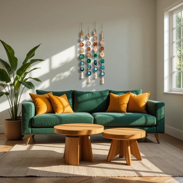Rosie Natural, Amber, Green & Teal Agate Wall Hanging – Handcrafted Boho Garland (Multiple Sizes)