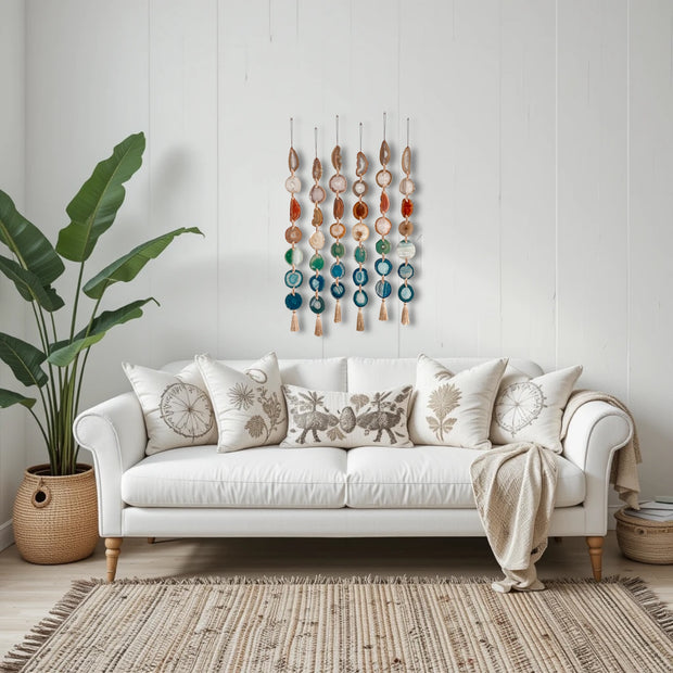 Natural, Amber, Green & Teal Agate Garland – Rosie Boho Wall Hanging (Batch No. 1)
