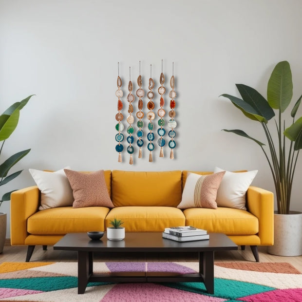 Natural, Amber, Green & Teal Agate Garland – Rosie Boho Wall Hanging (Batch No. 1)