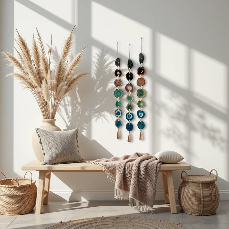 Jackson Brown, Green & Teal Agate Wall Hanging – Handcrafted Boho Garland (Multiple Sizes)