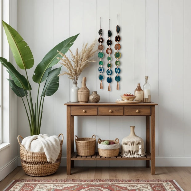 Brown, Green & Teal Agate Garland – Jackson Boho Wall Hanging