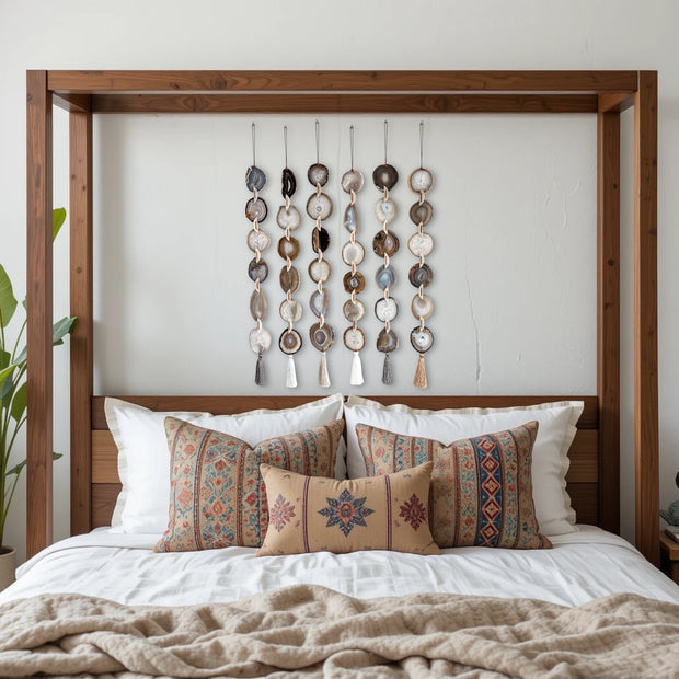 Natural, Gray & Cream Agate Garland – Umber Boho Wall Hanging (Batch No. 1)