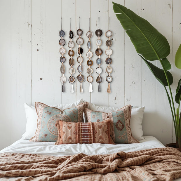 Natural, Gray & Cream Agate Garland – Umber Boho Wall Hanging (Batch No. 1)