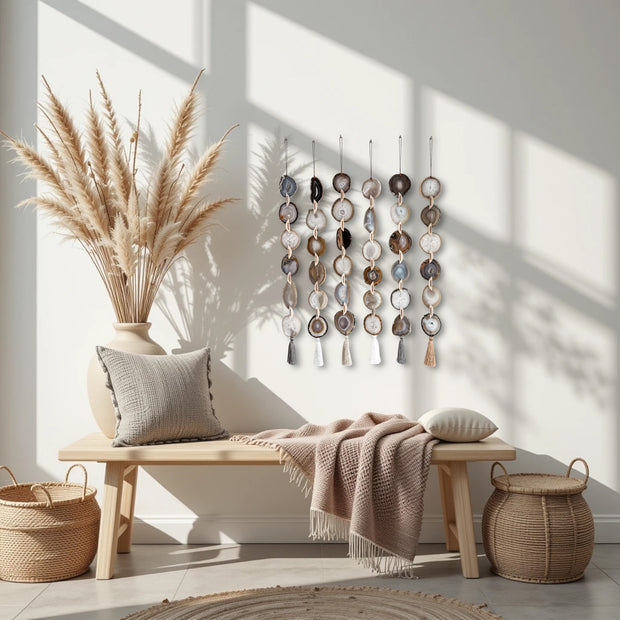 Natural, Gray & Cream Agate Garland – Umber Boho Wall Hanging (Batch No. 1)