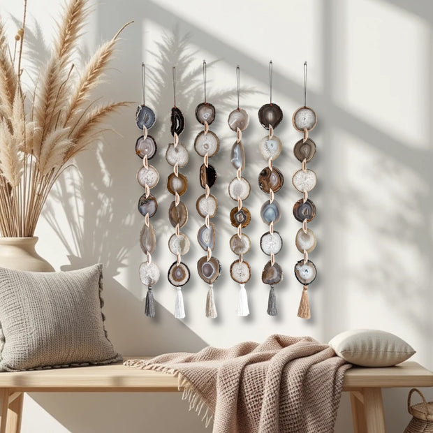 Natural, Gray & Cream Agate Garland – Umber Boho Wall Hanging (Batch No. 1)