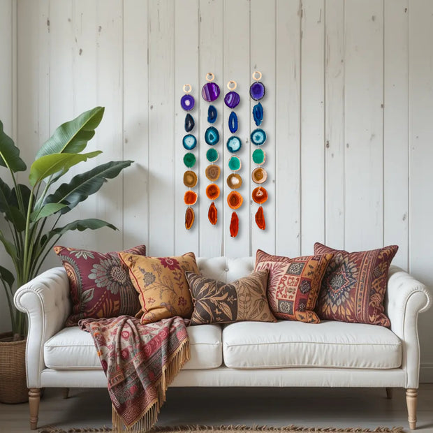 Chakra Minimalist Agate Garland – Rainbow Boho Wall Hanging