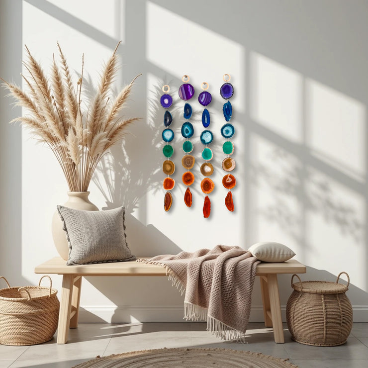 Chakra Minimalist Agate Garland – Rainbow Boho Wall Hanging