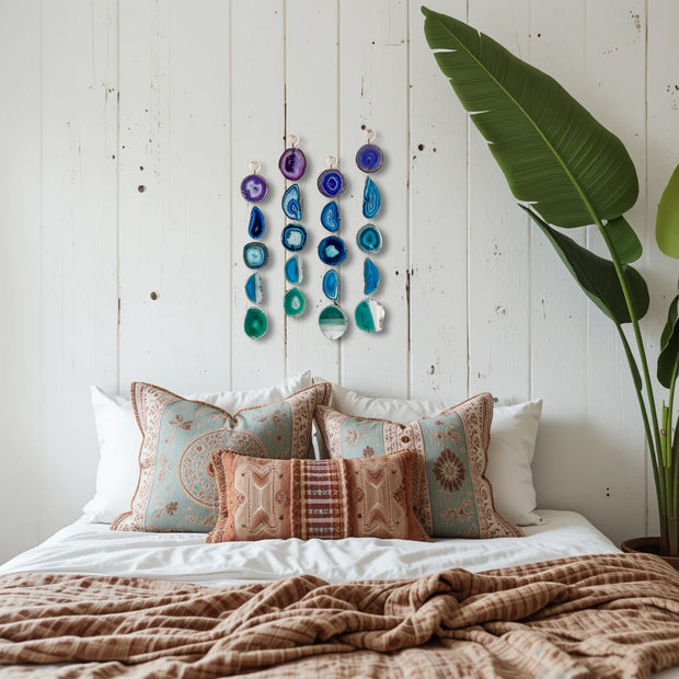 Indigo Glam Purple, Teal & Green Agate Wall Hanging – Handcrafted Boho Garland (Batch No. 1)