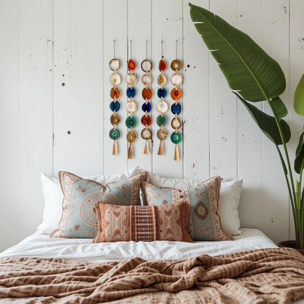 Amber, Natural, Dark Blue, White Agate Garland – Sedona Skies Boho Wall Hanging