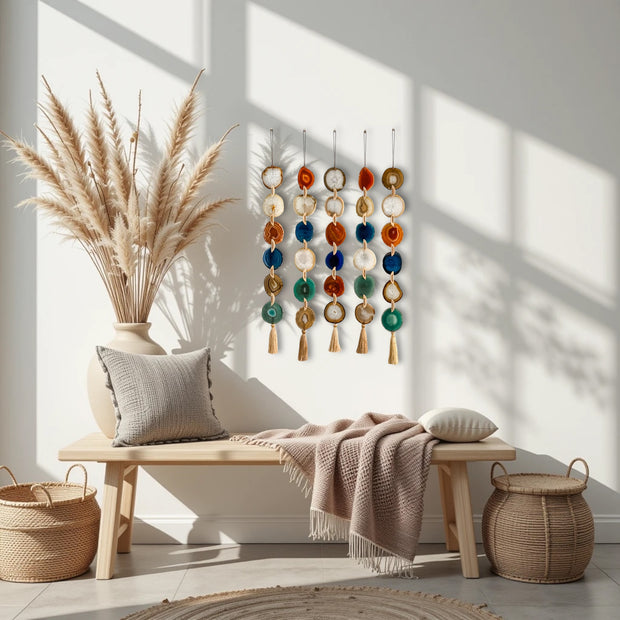 Amber, Natural, Dark Blue, White Agate Garland – Sedona Skies Boho Wall Hanging