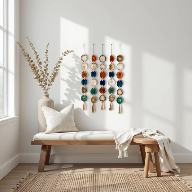 Amber, Natural, Dark Blue, White Agate Garland – Sedona Skies Boho Wall Hanging