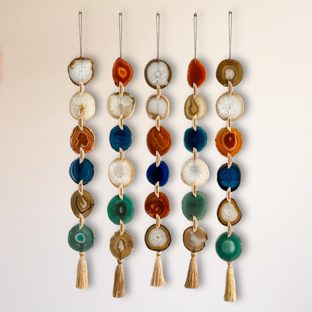 Amber, Natural, Dark Blue, White Agate Garland – Sedona Skies Boho Wall Hanging