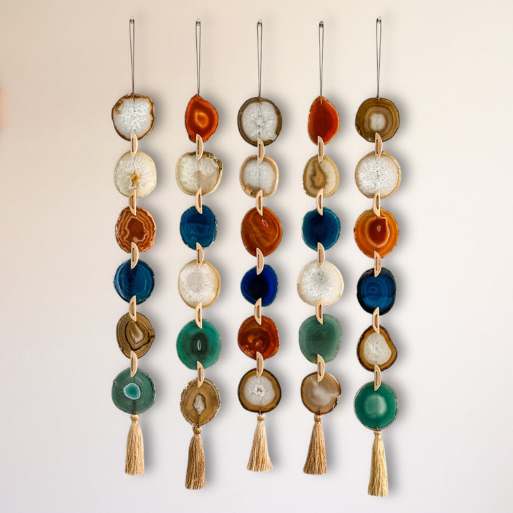 Amber, Natural, Dark Blue, White Agate Garland – Sedona Skies Boho Wall Hanging