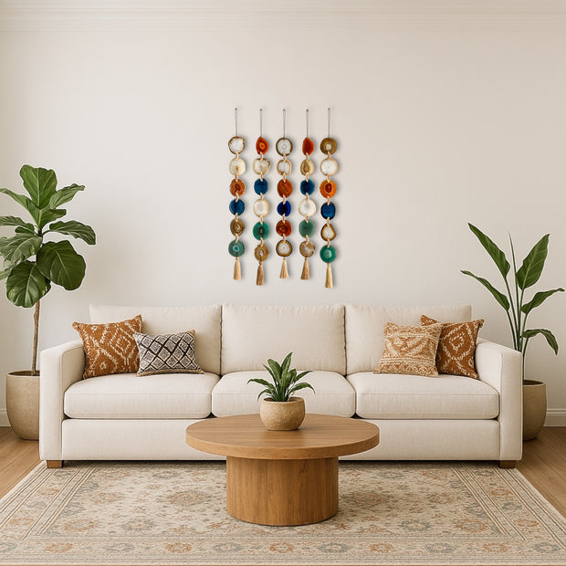 Amber, Natural, Dark Blue, White Agate Garland – Sedona Skies Boho Wall Hanging