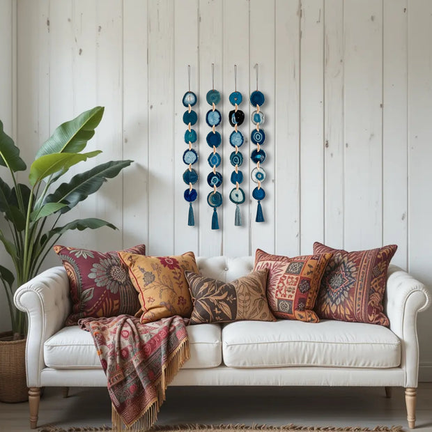 Dark Blue & Teal Agate Garland – Neptune's Tide Boho Wall Hanging