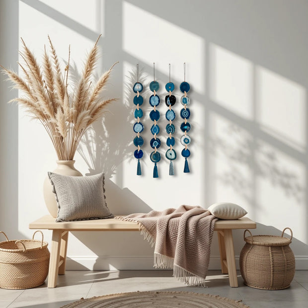 Dark Blue & Teal Agate Garland – Neptune's Tide Boho Wall Hanging