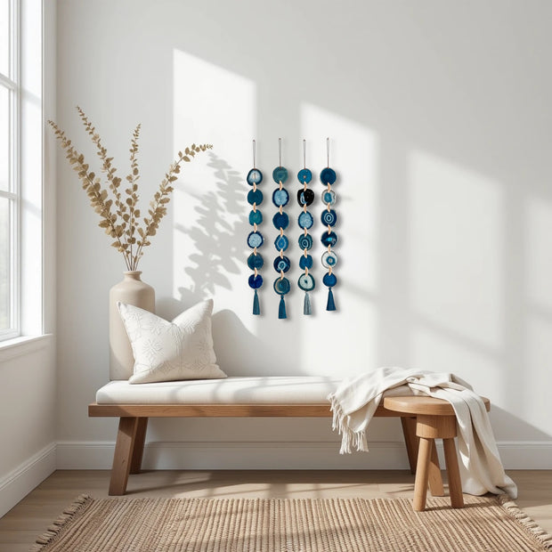 Dark Blue & Teal Agate Garland – Neptune's Tide Boho Wall Hanging