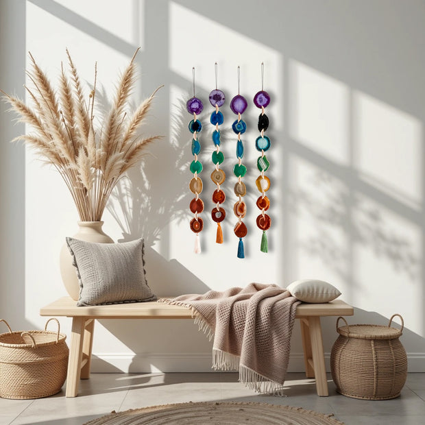 Chakra Rainbow Agate Garland – Boho Wall Hanging (Batch No. 2)