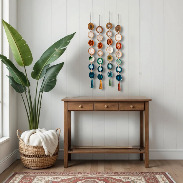 Natural, Amber, Green & Teal Agate Garland – Rosie Boho Wall Hanging (Batch No. 2)