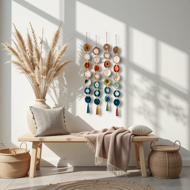 Natural, Amber, Green & Teal Agate Garland – Rosie Boho Wall Hanging (Batch No. 2)