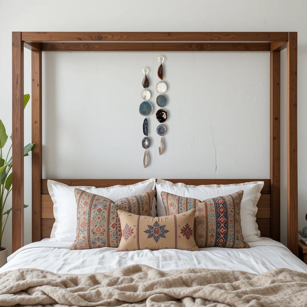 Gray-Blue White & Brown Agate Garland - Driftwood Ember Boho Wall Hanging
