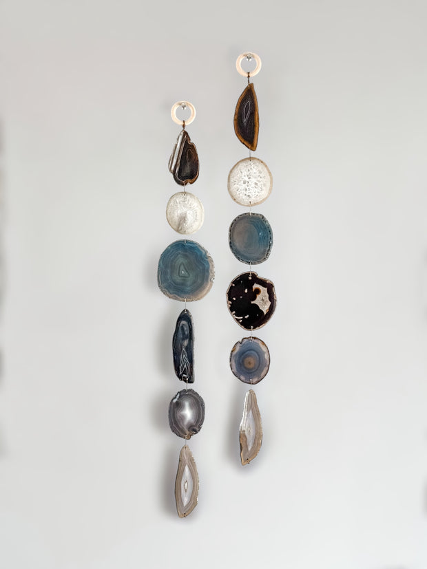 Gray-Blue White & Brown Agate Garland - Driftwood Ember Boho Wall Hanging