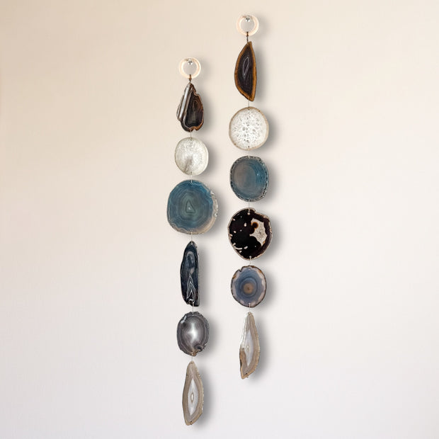 Gray-Blue White & Brown Agate Garland - Driftwood Ember Boho Wall Hanging
