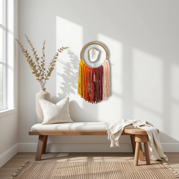 Sunset Ombre Agate Dreamer – Handcrafted Boho Wall Hanging (No. 1)