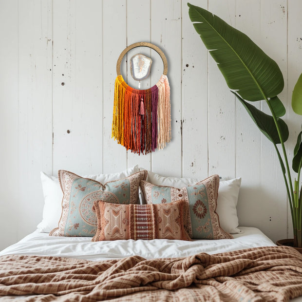 Sunset Ombre Agate Dreamer – Handcrafted Boho Wall Hanging (No. 1)