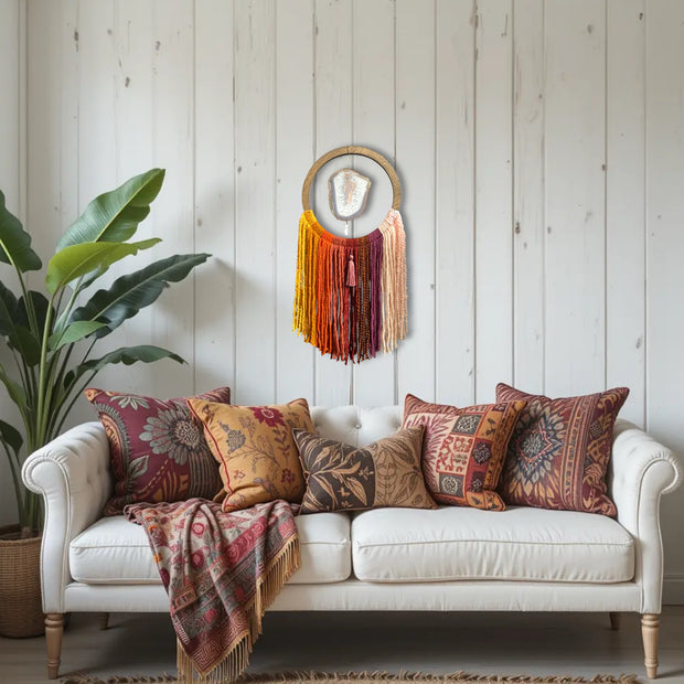 Sunset Ombre Agate Dreamer – Handcrafted Boho Wall Hanging (No. 1)