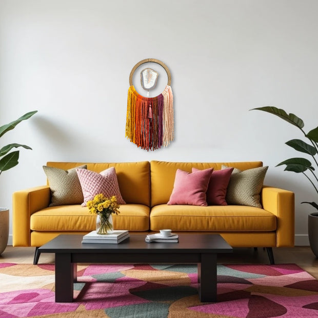Sunset Ombre Agate Dreamer – Handcrafted Boho Wall Hanging (No. 1)