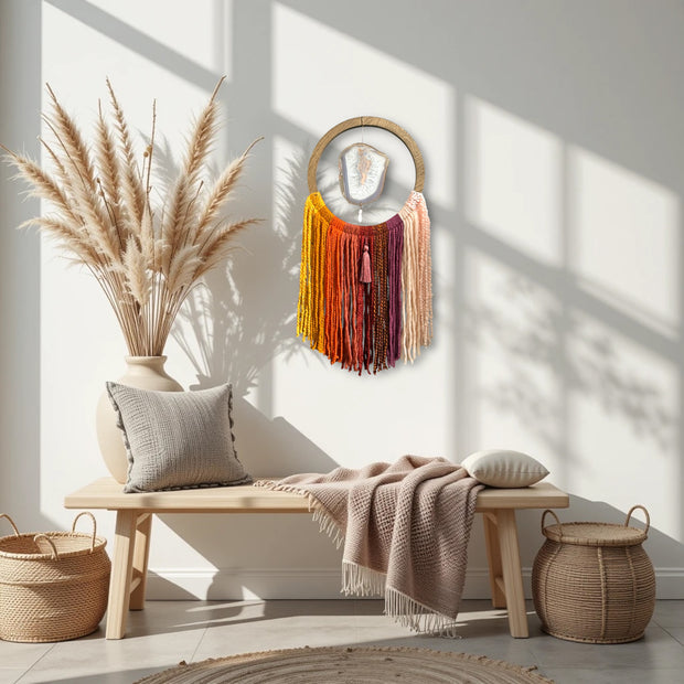 Sunset Ombre Agate Dreamer – Handcrafted Boho Wall Hanging (No. 1)