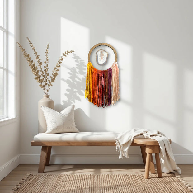 Sunset Ombre Agate Dreamer – Handcrafted Boho Wall Hanging (No. 1)