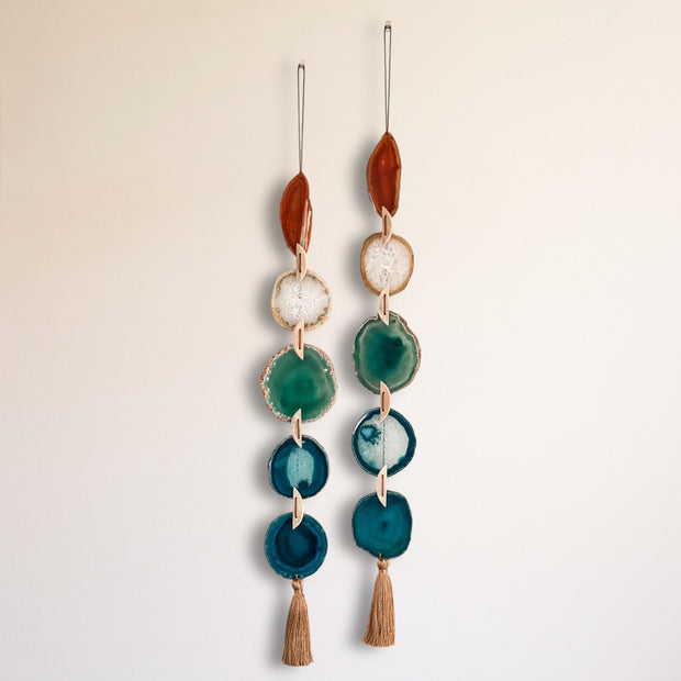 Natural, Amber, Green & Teal Agate Garland – Rosie Boho Wall Hanging (5-Geodes)