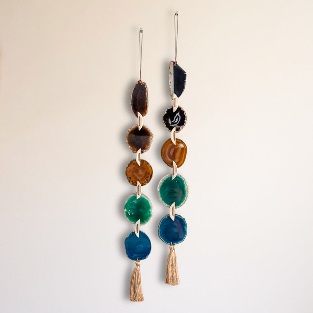 Brown, Green & Teal Agate Garland – Jackson Boho Wall Hanging (5-Geodes)