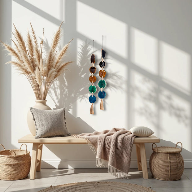 Brown, Green & Teal Agate Garland – Jackson Boho Wall Hanging (5-Geodes)