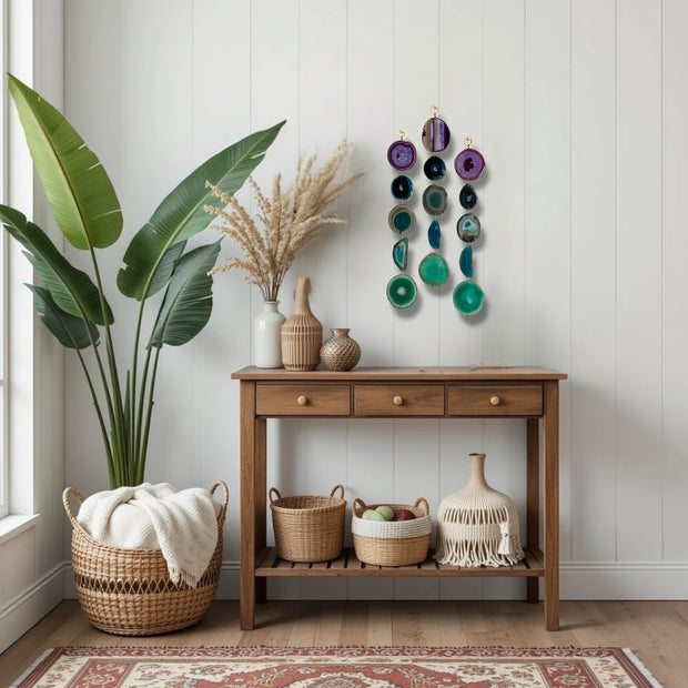 Indigo Glam Purple, Teal & Green Agate Wall Hanging – Handcrafted Boho Garland (Batch No. 2)