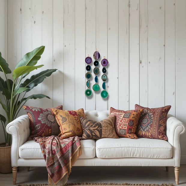 Indigo Glam Purple, Teal & Green Agate Wall Hanging – Handcrafted Boho Garland (Batch No. 2)