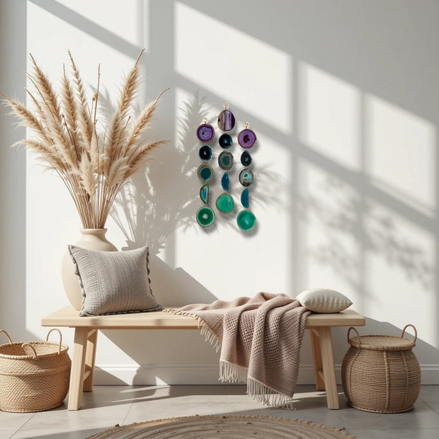Indigo Glam Purple, Teal & Green Agate Wall Hanging – Handcrafted Boho Garland (Batch No. 2)