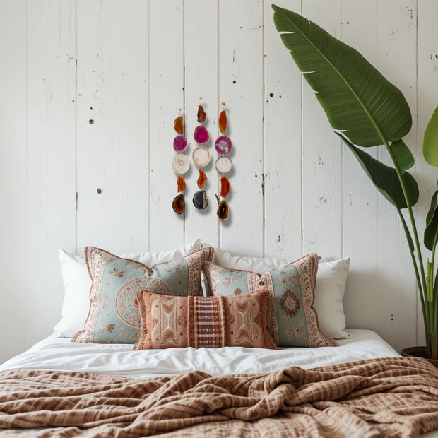 Amber, White & Brown Agate Garland – Canyon Blush Boho Wall Hanging