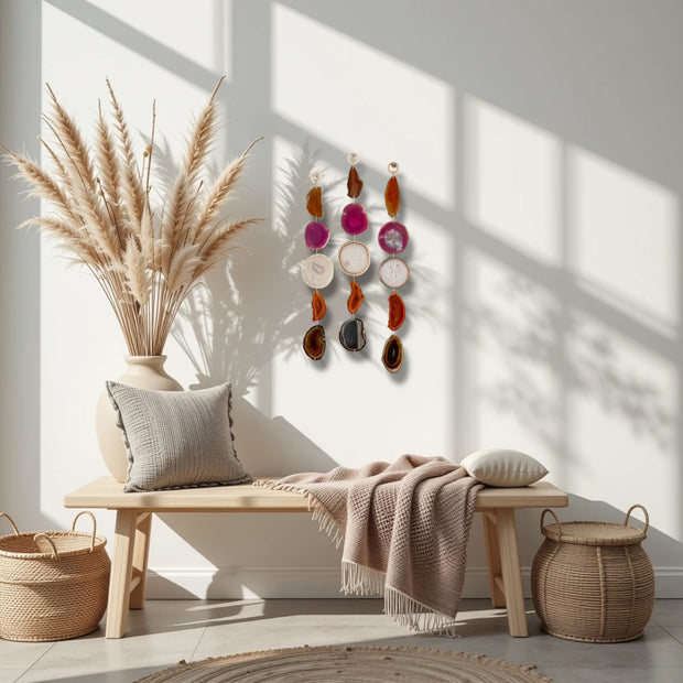 Amber, White & Brown Agate Garland – Canyon Blush Boho Wall Hanging
