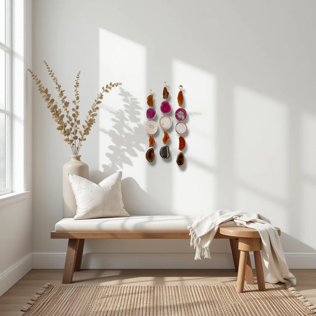 Amber, White & Brown Agate Garland – Canyon Blush Boho Wall Hanging