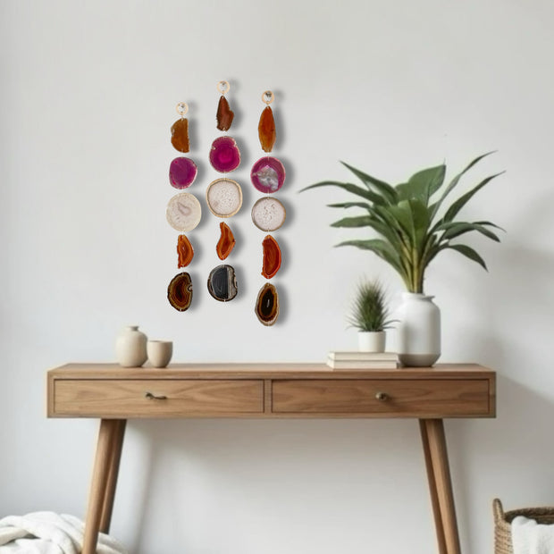 Amber, White & Brown Agate Garland – Canyon Blush Boho Wall Hanging
