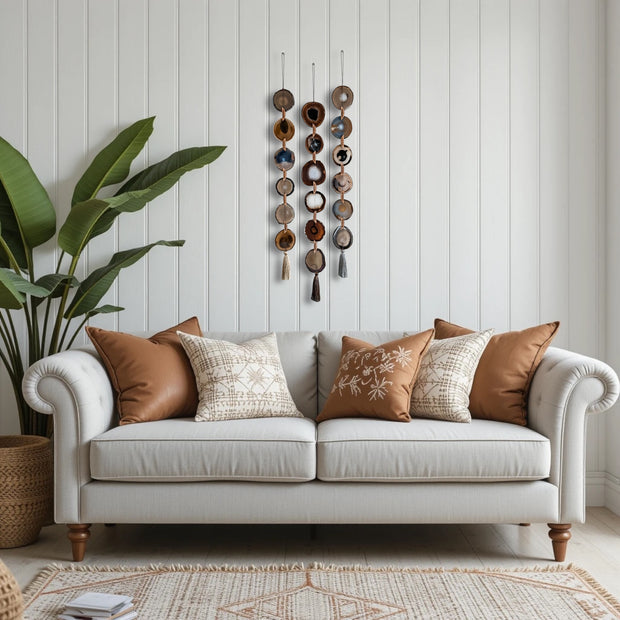 Dark Brown & Gray Agate Garland - Moody Ember Boho Wall Hanging