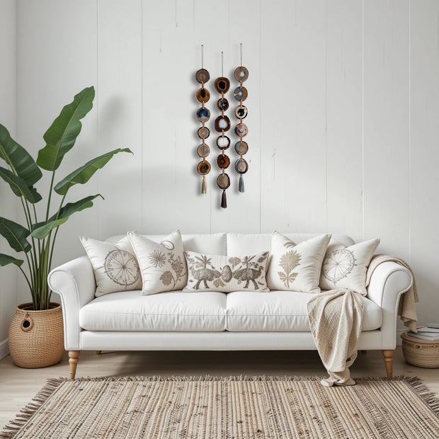 Dark Brown & Gray Agate Garland - Moody Ember Boho Wall Hanging