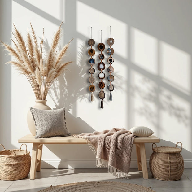 Dark Brown & Gray Agate Garland - Moody Ember Boho Wall Hanging